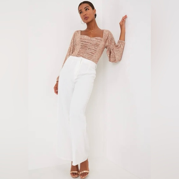 LULUS Sparkly Sweetie Rose Gold Sequin Long Sleeve Bodysuit size x small - Picture 5 of 11